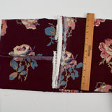 Brown, Pink, Cream + Blue Rose Print Flowy Woven Fabric - 55" x 90"
