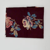 Brown, Pink, Cream + Blue Rose Print Flowy Woven Fabric - 55" x 90"
