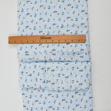 Light Blue, Green + Orange Floral Print Woven Fabric - 45" x 168"