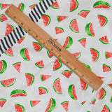White, Green + Red Watermelon Print Lightweight Woven Fabric with Black + White Stripe Panels - 82" x 114"