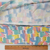 Pink, Blue, Yellow + White Gradient Cat Print Flannel Woven Fabric - 45" x 110"