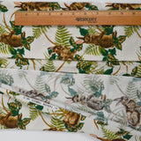 Brown, White + Green Rabbit and Leaf Print Quilting Weight Woven Fabric - 42" x 72"