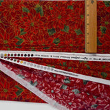 Red, Green + Gold Poinsettia Print Quilting Weight Woven Fabric - 42" x 148"