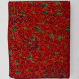 Red, Green + Gold Poinsettia Print Quilting Weight Woven Fabric - 42" x 148"