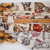 Brown, Orange + White Watercolor Cat Print Quilting Weight Woven Fabric - 42" x 220"