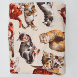 Brown, Orange + White Watercolor Cat Print Quilting Weight Woven Fabric - 42" x 220"