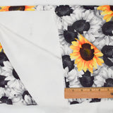 Gray, White + Yellow Sunflower Print Soft Brushed Apparel  Fabric - 35" x 62"