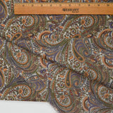 Brown, Purple, Green + White Paisley Print Lightweight Nylon Woven Fabric - 45" x 112"