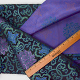 Black, Green, Purple + Blue Floral Metallic Brocade Woven Fabric - 45" x 188"