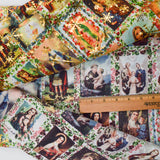 Blue, Brown, Green + Gold Foil Festive Jesus Print Woven Fabric - 58" x 60"