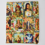 Blue, Brown, Green + Gold Foil Festive Jesus Print Woven Fabric - 58" x 60"