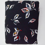 Black, White, Red + Yellow Leaf Print Soft Knit Apparel Fabric - 56" x 132"