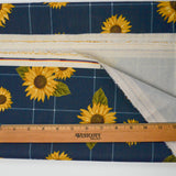 Blue, Yellow, Green + White Sunflower Print + Sparkly Lurex Woven Fabric - 57" x 68"