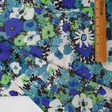 Green, Blue, White + Black Floral Print Lightweight Silky Woven Fabric - 44" x 228"