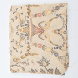 Beige, Navy + Pink Floral Vase Emrboidered + Fringed Woven Fabric - 42" x 48"