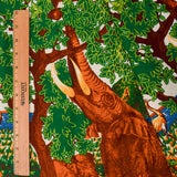 Green, Brown, Blue + White African Landscape + Animals Print Woven Fabric - 45" x 112"
