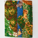 Green, Brown, Blue + White African Landscape + Animals Print Woven Fabric - 45" x 112"