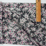 Gray, Pink, White + Green Floral Print Crisp Woven Fabric - 43" x 124"