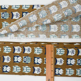 Brown, Blue, Teal + White Owl Print Quilting Weight Woven Fabric - 42" x 92"
