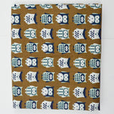 Brown, Blue, Teal + White Owl Print Quilting Weight Woven Fabric - 42" x 92"