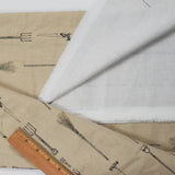 Beige + Black Garden Tool Print Twill Woven Fabric - 53" x 54"