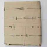 Beige + Black Garden Tool Print Twill Woven Fabric - 53" x 54"