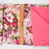 Pink, White + Green Floral Print Diamond Quilted Fabric with Pink Lining - 36" x 106"