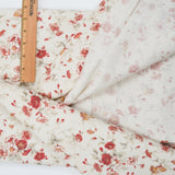 White, Red + Beige Floral Print Cotton Canvas Woven Fabric - 56" x 116"