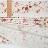 White, Red + Beige Floral Print Cotton Canvas Woven Fabric - 55" x 132"