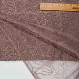 Brown Sheer Tulle Fabric with Gold Glitter Floral Print - 64" x 78"