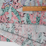 Pink, Green + Black Floral Print Woven Fabric - 45" x 124"