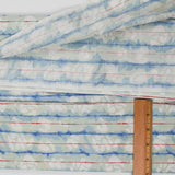 Light Blue, White + Red Abstract Stripe Print Woven Fabric - 41" x 136"