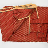Red + Gold Geometric Jacquard Woven Upholstery Fabric - 60" x 256" + Extra