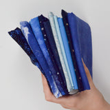 Blue + Sparkly Silver Quilting Weight Woven Fabric Bundle
