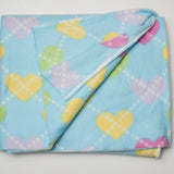 Light Blue + Pastel Heart Fleece Fabric - 37" x 60"