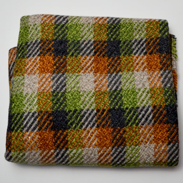 Green + Orange Plaid Thick Woolly Woven Fabric -  50" x 60"