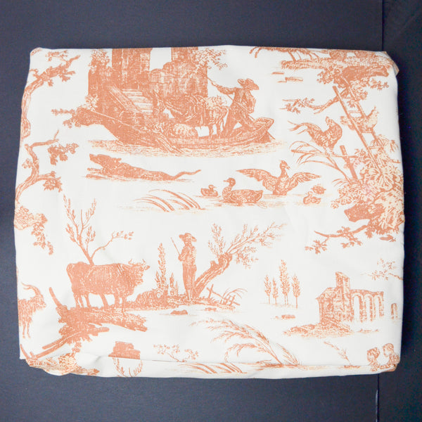 Off-White + Burnt Orange Toile Print Woven Drapery Fabric - 56" x 210"