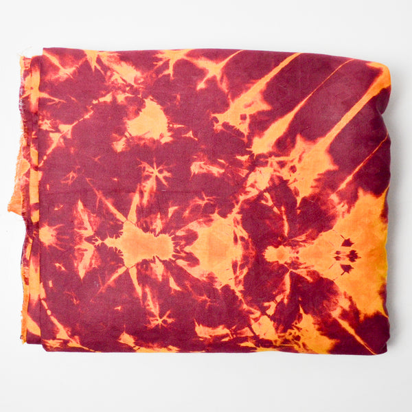 Orange + Burgundy Resist Dyed Geometric Damask Woven Fabric - 50" x 104"