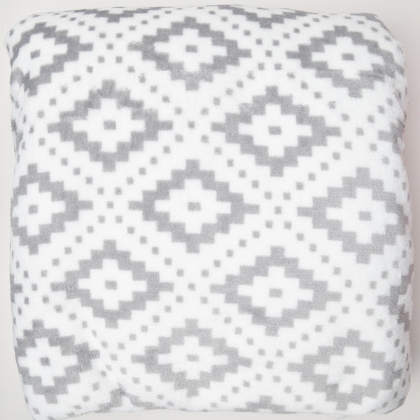 White + Gray Geometric Print Fleece Fabric - 66" x 106"