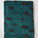 Green + Brown Dinosaur Print Corduroy Fabric - 66" x 72"