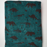 Green + Brown Dinosaur Print Corduroy Fabric - 66" x 72"