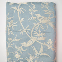 Light Blue + Cream Bird Woven Jacquard Upholstery Fabric - 60" x 104"