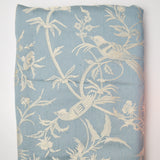 Light Blue + Cream Bird Woven Jacquard Upholstery Fabric - 60" x 104"