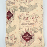 Beige + Maroon Marauder's Map Print Stretch Knit Fabric - 60" x 176"