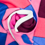 Pink, Blue + Purple Patchwork Print Fleece Fabric - 66" x 74"