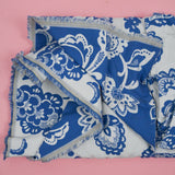 Blue + White Floral Jacquard Woven Drapery Fabric - 58" x 64" + Extra