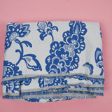 Blue + White Floral Jacquard Woven Drapery Fabric - 58" x 64" + Extra