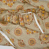 Beige, Orange + Yellow Floral Print Woven Fabric - 60" x 88" Curtain with Pleats