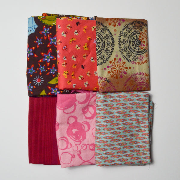 Pink + Red Print Quilting Weight Woven Fabric Bundle