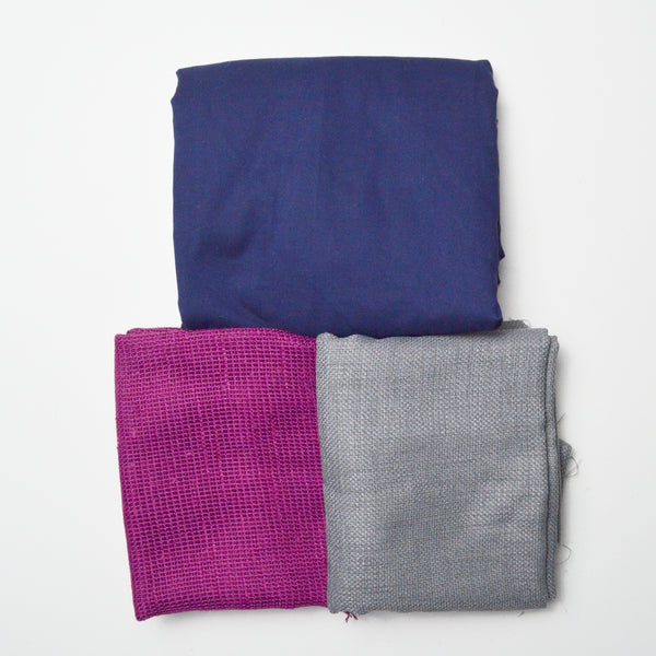Blue, Gray + Pink Thick Woven Fabric Bundle